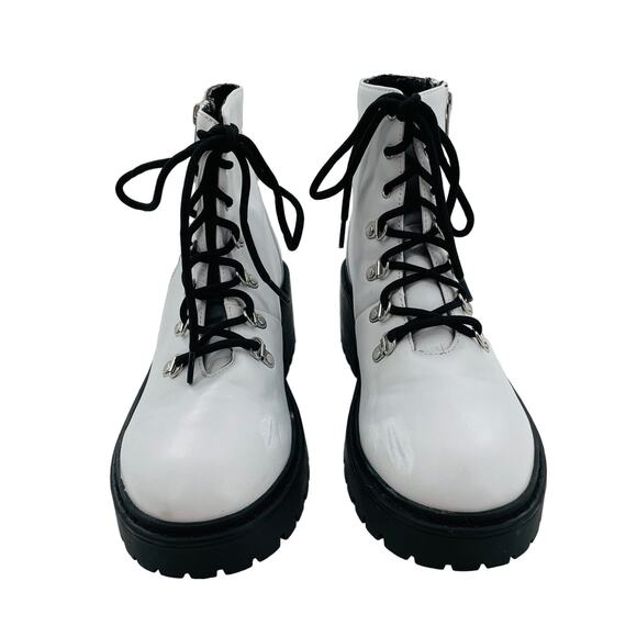 Skechers Weekend Best White Memory Form Lace Up Side Zip Combat Lug Boots 7.5 - Picture 3 of 12